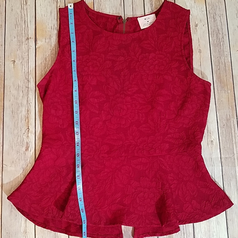 UO Pins and Needles red damask peplum top M - Picture 8 of 8